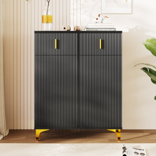 Elegant Sideboard Cabinet with Adjustable Shelves & Gold Accents – Modern Storage Unit