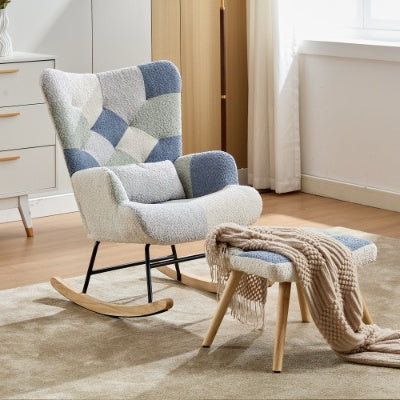Modern Rocking Chair for Adults – High Back Lounge Recliner with Wooden Legs
