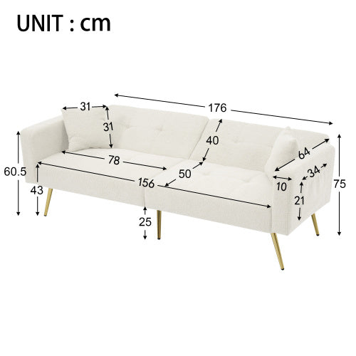 Modern Beige Sofa Bed – Adjustable Backrest Couch with Cushions and Side Pockets