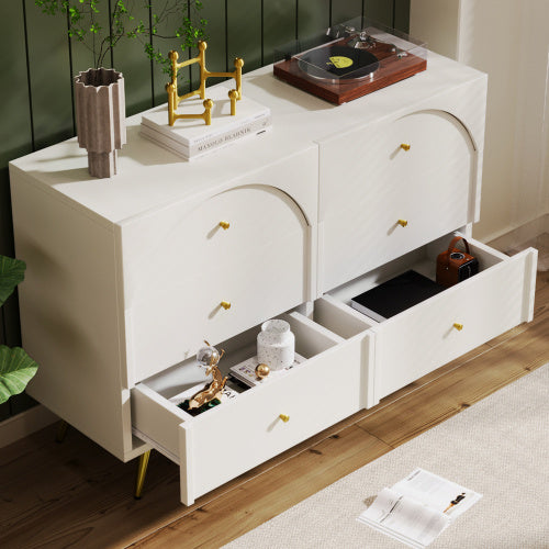 Modern Cream White Sideboard Cabinet – 6 Drawer Chest for Living Room Storage