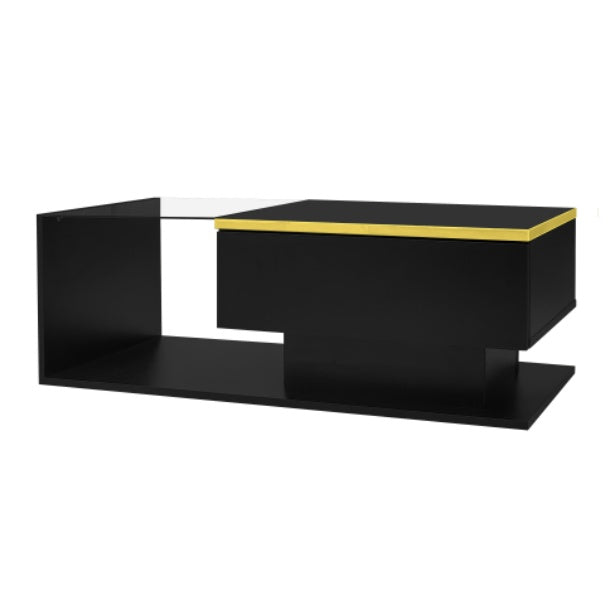 Modern White Coffee Table – High Gloss Design with Glass Top and LED Effect